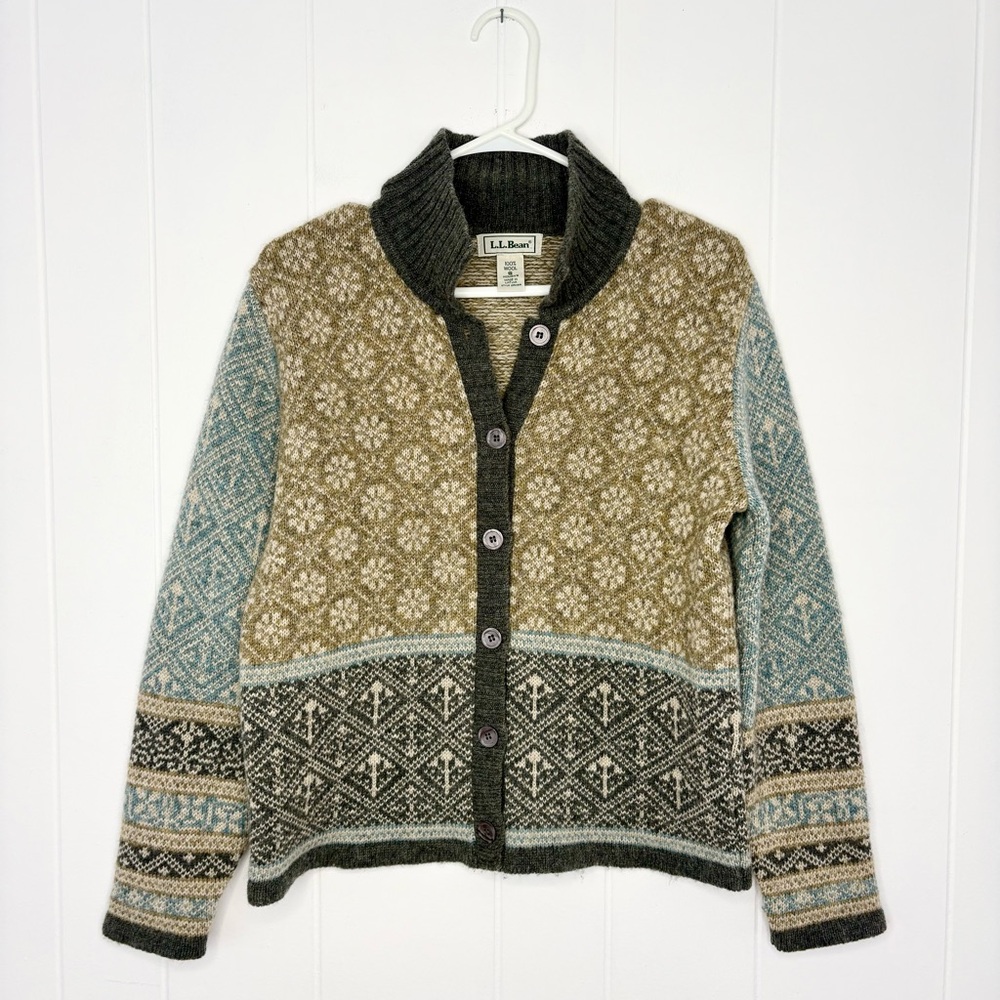 VINTAGE L.L Bean 100% Wool Cardigan Sweater Women’s Small Cottagecore Mixed Gray - Picture 2 of 11
